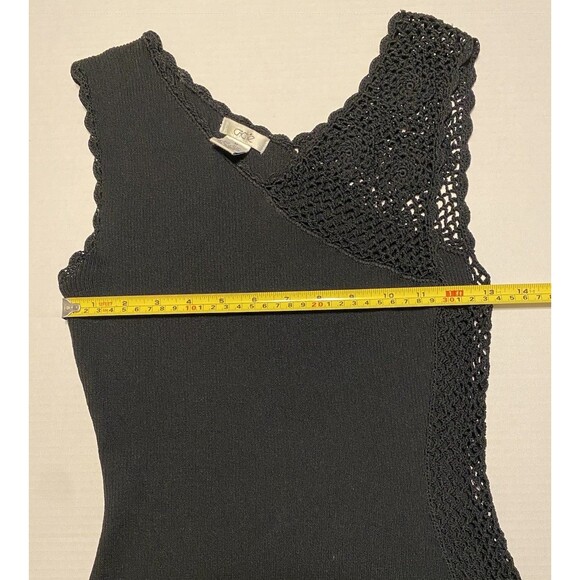 VTG Cache Black Open Knit Rib Tank Top Whimsigoth Grunge Asymmetric Crochet 90s - Picture 8 of 15